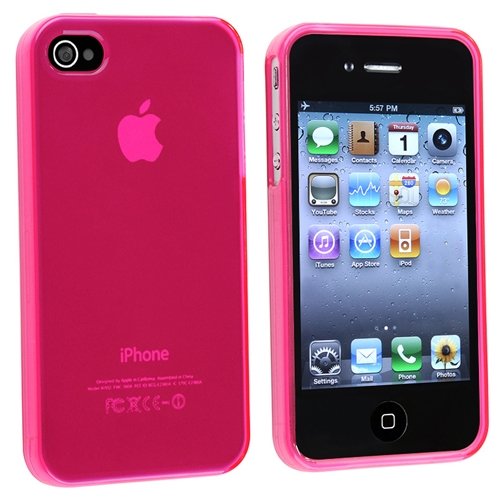 [INSTEN] Clear Frost Hot Pink TPU Rubber Skin Case Compatible With Apple® iPhone® 4S AT&T / Verizon / Sprint