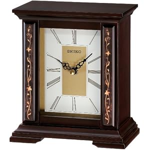 Seiko Desk And Table Clock Wooden Case With Floral Accents by