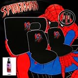 12 Piece Auto Interior Gift Set - 2 Spiderman Design Front Universal Size Low Back Bucket Seat Covers (in 4 pieces), 2 Head Rest Covers, 1 Spiderman Logo Rear Seat Cover (in 2 pieces), 1 Steering Wheel Cover, 2 Shoulder Harness Pressure Relief Cover and a 2 oz Purple Slice Car Wash Free Detailer/Multipurpose Cleaner