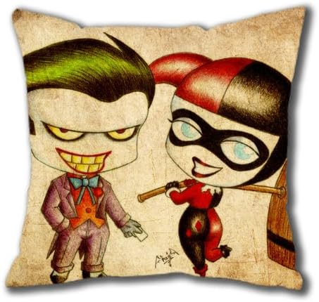 Joker and Harley Quinn Cartoon Style Cotton Square Pillow Case by eeMuse