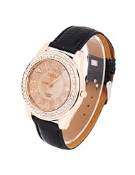 HACBIWA Trephine Disc Casual Watches Lady Girl Analog Black PU Strap Quartz Watch