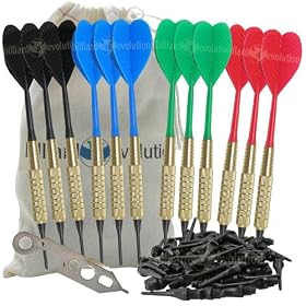 Click here to buy Set of Twelve 2ba 14gm Soft Tip Darts, 100 Black Dart Tips, & Dart Wrench.