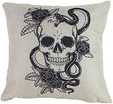 Sunlightsell Stylish Simplicity Cotton Linen Square Decorative Fashion Throw Pillow Case Cushion Cover-Black White Skull 18 "X18 " (S001F)