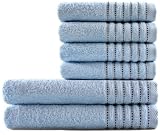 Pure Fiber Dotted Border Bath Towels Set ,Blue