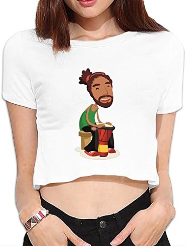 DELAO Women's Traditional African-American Drumming Dance Exposed Navel Tee Shirt White S