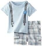 Calvin Klein Baby-Boys Newborn Tee With Plaided Shorts, Blue, 0/3 Months