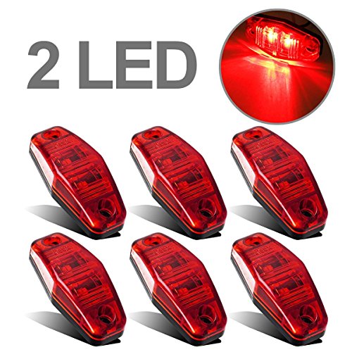 Partsam 6pcs LED Light 2 Diode Red Universal Mount Clearance Side Marker Trailer (Size: 2.53 x 1.06 x 0.71 inch )