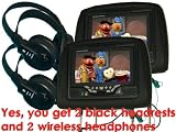 7 Headrests (2 Black units) DVD Player With 2 Black WIRELESS HEADPHONES Combo