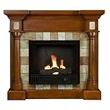 SEI Slate Column Electric Fireplace, Walnut