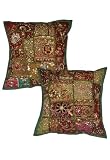 2pc Handmade Embroidery Cushion Covers Indian Antique Vintage India