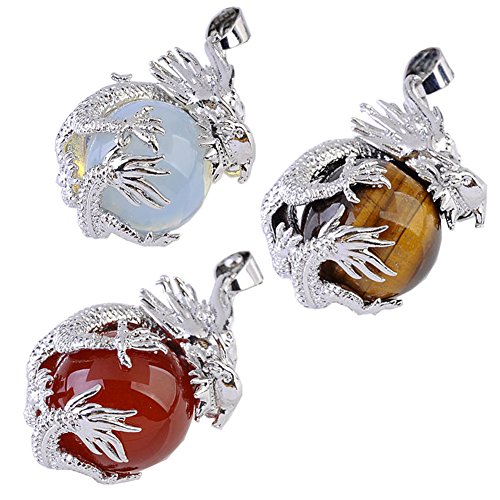 JOVIVI Dragon Claw & Crystal Ball Pendant Chain Necklace (Tiger Eye&Opalite&Red Agate)