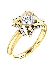 14K Yellow Gold Round Cut Diamond Geometric-Inspired Ring -- LIFETIME WARRANTY