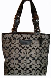 Coach Purse Handbag Hamptons Signature Lunch Tote Black/White 15664