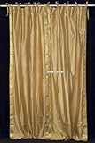 Tie Top Golden Silk Sari fabric Drapes, Panels, Curtains Curtain Length: 84 Inches