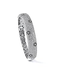 Sterling Silver Cubic Zirconium Black Flower Bangle