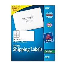 Avery 5352 Self-adhesive address labels for copiers, white, 2 x 4-1/4, 1000/box