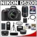Nikon D5200 Digital SLR Camera & 18-55mm G VR DX AF-S Zoom Lens (Black) with 55-300mm VR Lens + 64GB Card + Battery + Case + Tripod + Tele/Wide Lenses + Remote + Accessory Kit