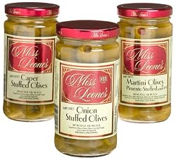 Miss Leone's Stuffed Queen Olives: Onion, Martini Pimento, Caper, 12-Ounce Jars (Pack of 3)