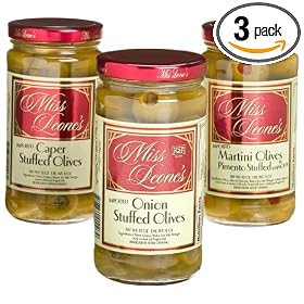 Miss Leone's Stuffed Queen Olives: Onion, Martini Pimento, Caper, 12-Ounce Jars (Pack of 3)