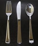 108 x Silver Chrome Plastic Cutlery set 3 packs of 36 Knives Forks Spoons