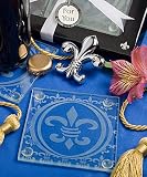 Fleur de Lis Barware Set, Coasters 3.5x3.5", Opener 2.25x2"