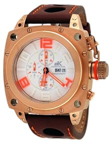 Adee Kaye #AK7270-MRG Men's Rose Gold Tone Stainless Steel Leather Strap Oversize Chronograph Watch