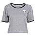 Women Cute Stripe Short Sleeve O Neck Gray Crop Top Tee Tshirt