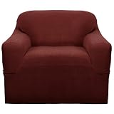 Maytex Mills Stretch Plush Reeves 1-Pc Chair Slipcover - Chocolate, Natural, Red
