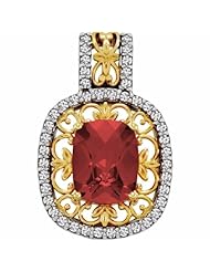 Sterling Silver and 14K Yellow Gold Antique Cushion Cut Mozambique Garnet and Diamond Pendant -- LIFETIME WARRANTY