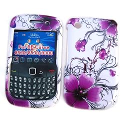 RIM BlackBerry Curve 9300 (T-Mobile) & Gemini Curve 8520 / 8530 Snap-On Protector Hard Case "Artistic Purple Flowers" Design (no belt-clip hole)