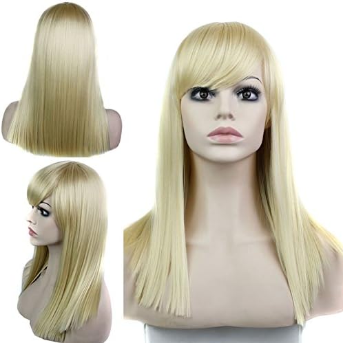 Sexy Long Straight Cosplay Costume Wig Synthetic Hair Blonde Wig Women Full Party Wigs with Bangs Free Cap