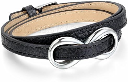 WoMen Stainless Steel Love Infinity Symbol Leather Bracelet Charm Cuff Bangle