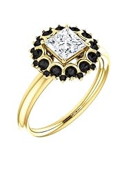 18K Yellow Gold Princess Cut White and Black Diamond Flower Inspired Ring -- LIFETIME WARRANTY