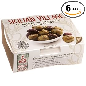 Sicilian Village  Marinated Sicilian Green and Black Olives, 6-Ounce Units (Pack of 6)