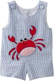 Mud Pie Boathouse Baby Blue Seersucker Shortall, Crab, 0 - 6 Months