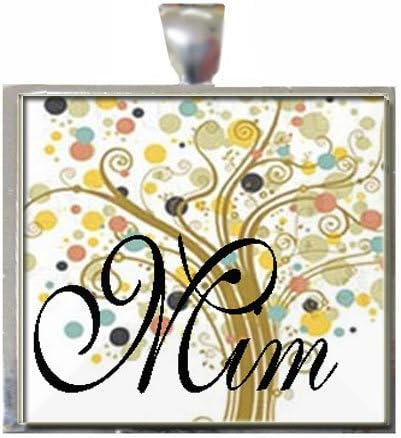 Mim Grandmother Tree of Life Glass Tile Pendant Necklace with Chain