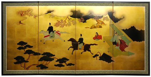 Stunning Big Large Size Wall Art – 6ft. Wide Heaven View Asian Style Gold Leaf Screen Painting – 36″ x 72″