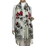 100% Pashmina/Cashmere Ink Painting Watercolor Flowers Tassel Ends Long Scarf Shawl 100% Pashmina/Cashmere Ink Painting Watercolor Flowers Tassel Ends Long Scarf Shawl
