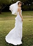David's Bridal Wedding Dress: Mikado Gown with Ruffle Back Style T9938
