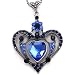 Royal Navy Blue Heart Flower Pendant Necklace Charm Antique Silver Brass Style Crystal Rhinestones Ladies Women Fashion Jewelry