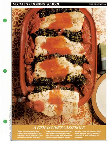 McCall's Cooking School Recipe Card: Fish, Seafood 24 - Fish Florentine Casserole (Replacement McCall's Recipage or Recipe Card For 3-Ring Binders)