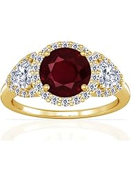 14K Yellow Gold Round Cut Ruby Ring With Sidestones