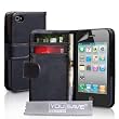Yousave Accessories Nuovo Qualit� Nero Cuoio Portafoglio Custodia Per Apple iPhone 4S Siri 4S 4th Generazione Con Libero Schermo Pellicola Protezione