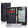 Yousave Accessories Nuovo Qualit� Nero Cuoio Portafoglio Custodia Per Apple iPhone 4S Siri 4S 4th Generazione Con Libero Schermo Pellicola Protezione