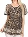 Sakkas Ash Speckled Tiedye Embroidered Cap Sleeve Blouse Top with Embroidery Hems