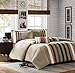 Mi Zone Sawyer Full/Queen Size Bed Comforter Set - Khaki, Striped – 4 Pieces Bedding Sets – Ultra Soft Microfiber Bedroom Comforters