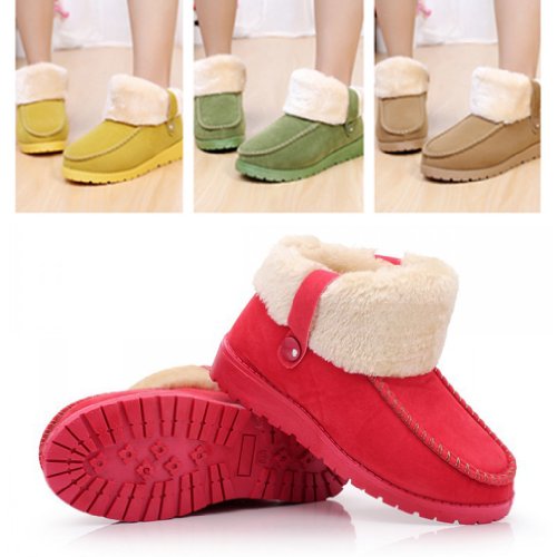 Gaorui women Winter slippers warm thermal plush Flat shoes buckle skidproof home boots