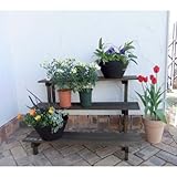 鉢棚：フラワースタンド　3段ブラウン（幅86cm、奥行き50cm、高さ49.5cm）[木製花台]