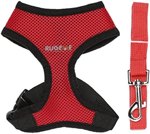 Rugeme Soft Mesh Non Pulling Puppy Harness with Leash Set (Small, Red)