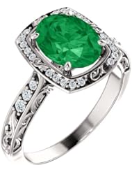 Platinum 9.00x7.00mm Oval Cut Chatham Created Emerald and Diamond Ring -- LIFETIME WARRANTY
